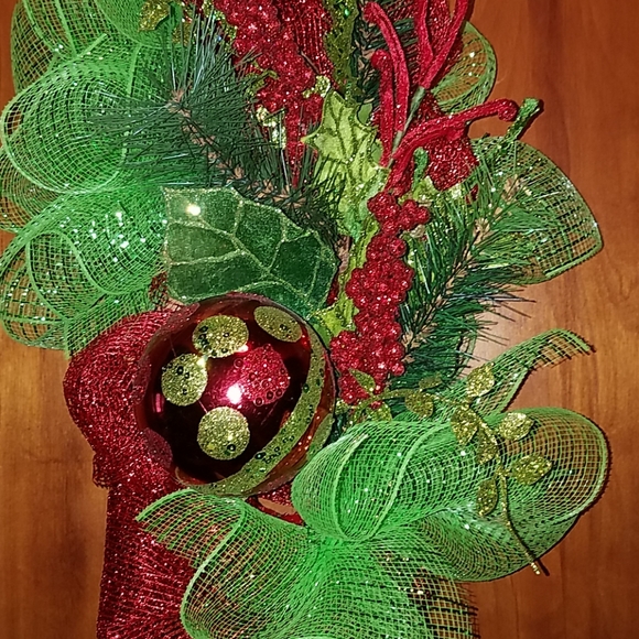 Handmade Deco Mesh Christmas Door Swag Wreath - Picture 2 of 2